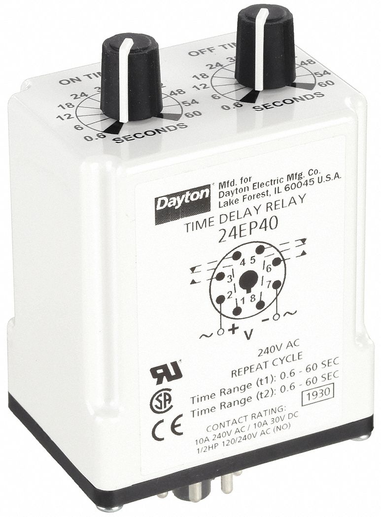Single Function Time Delay Relay: Socket Mounted, 240V AC, 10 A, 8 Pins/Terminals