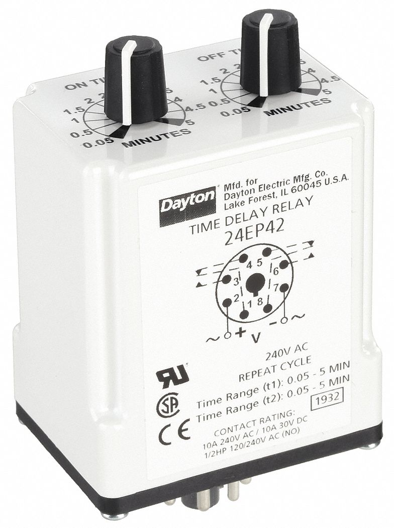 Single Function Time Delay Relay: Socket Mounted, 240V AC, 10 A, 8 Pins/Terminals