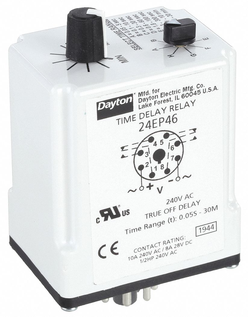 Single Function Time Delay Relay: Socket Mounted, 240V AC, 10 A, 8 Pins/Terminals