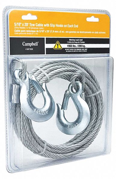 24F616 - 5/16In X 20Ft Eye Slip Hook Each End - Only Shipped in Quantities of 3