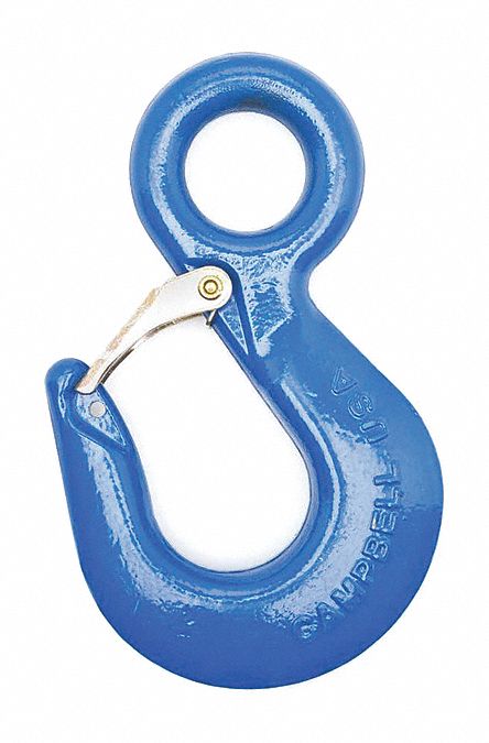 HOOK, BLUE, 3 13/16 IN W X 6 15/32 IN L, CARBON STEEL, 1½ TON LOAD LIMIT, PAINTED FINISH