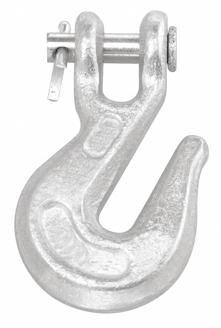 Grab Hook: 3, 900 lb Working Load Limit, 43 Hook Grade, Carbon Steel, Clevis, Zinc, Silver