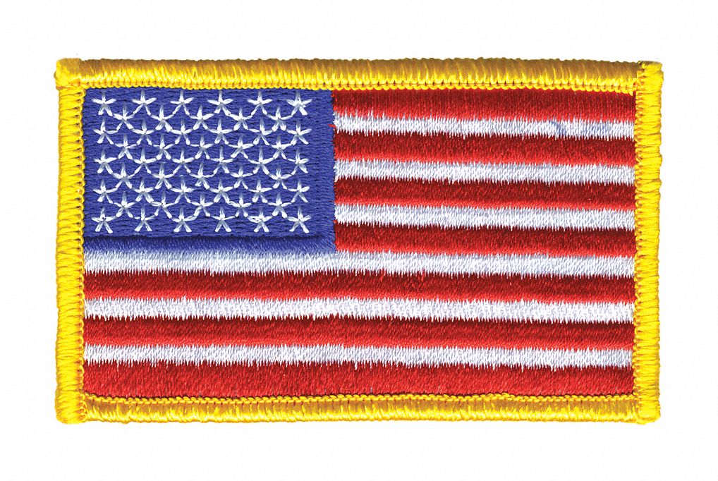 Embroidered Patch,U.S. Flag,Medium Gold