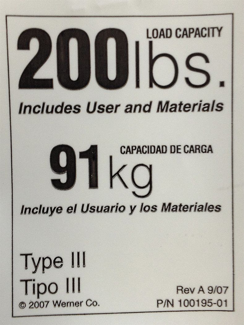 DUTY RATING LADDER LABEL REPL 200#