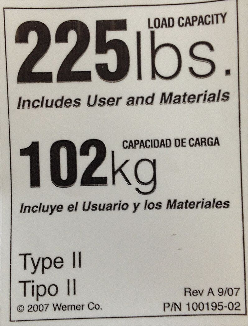 DUTY RATING LADDER LABEL REPL 225#