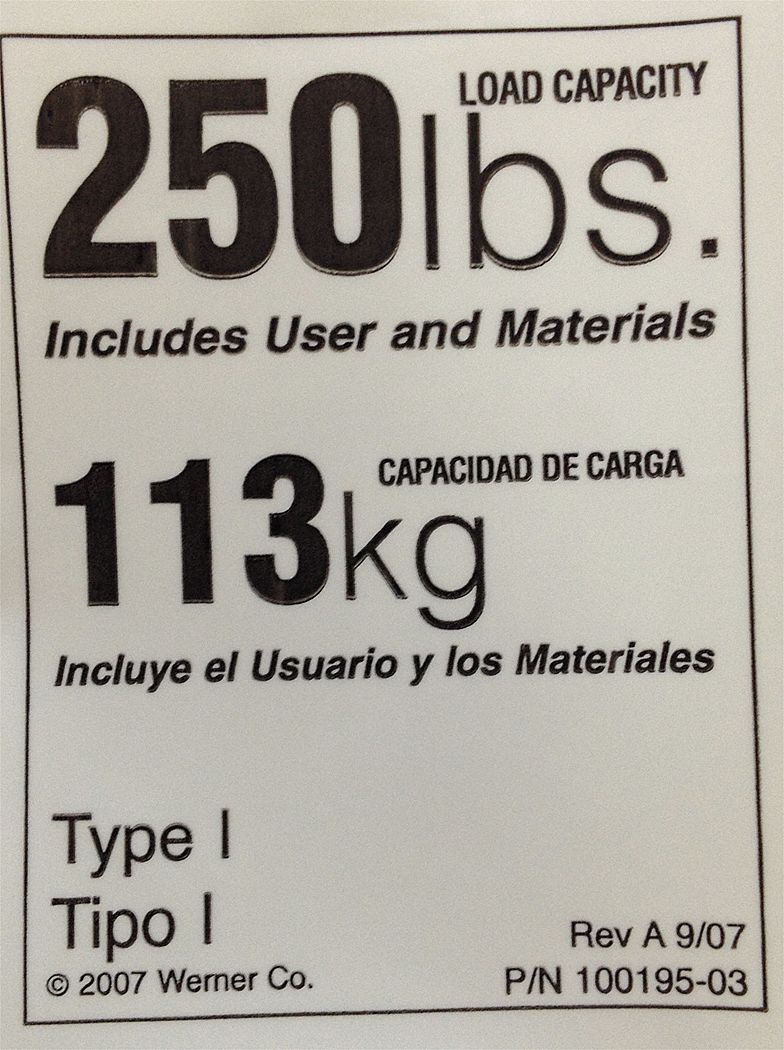 REPLACEMENT LADDER LABEL, 1 LABEL, DUTY RATING LABEL, #250