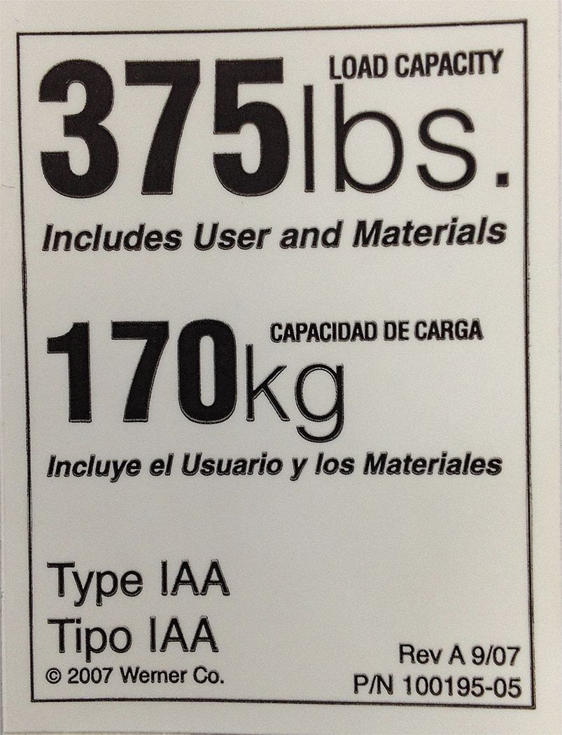 DUTY RATING LADDER LABEL REPL 375#