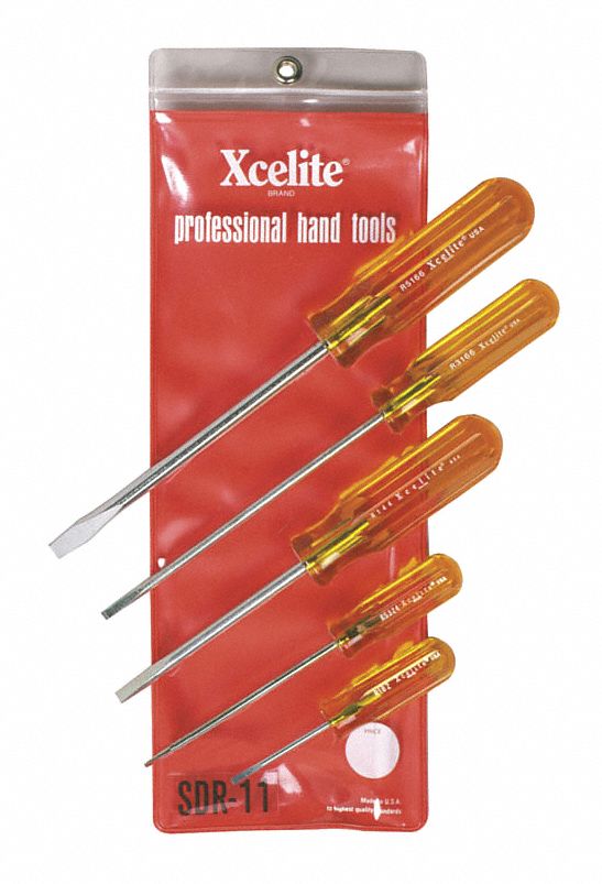 XCELITE, 5Piece Round Blade Screwdriver Set S 24J714SDR11N Grainger