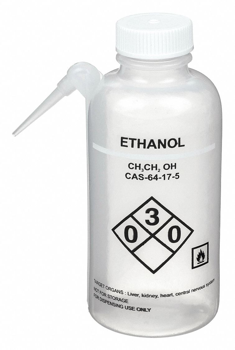 Wash Bottle: 16 fl oz Capacity - oz, 500 mL Capacity - mL, Specific Chemicals, Ethanol, Vented
