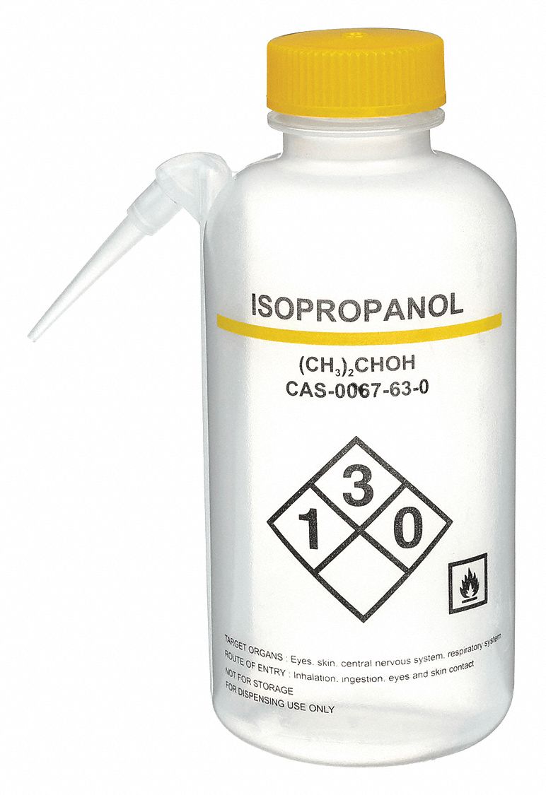 Wash Bottle: 16 fl oz Capacity - oz, 500 mL Capacity - mL, Specific Chemicals, Isopropanol, Vented