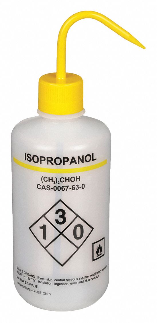 Wash Bottle: 32 fl oz Capacity - oz, 1 L Capacity - mL, Specific Chemicals, Isopropanol, Vented