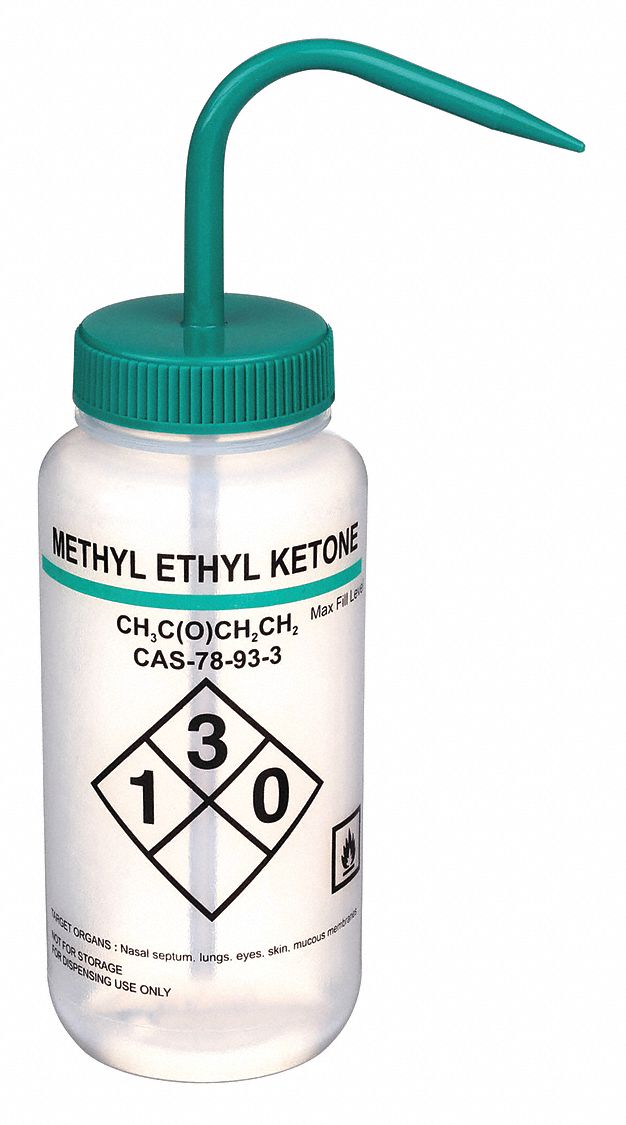 Wash Bottle: 16 fl oz Capacity - oz, 500 mL Capacity - mL, Specific Chemicals, Methyl Ethyl Ketone