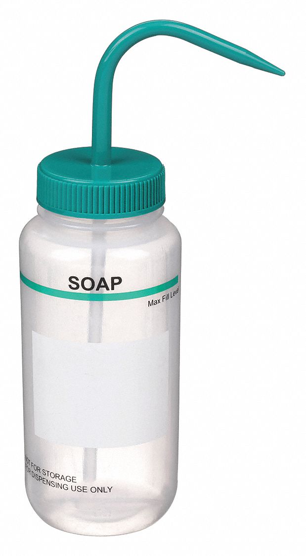 Wash Bottle: 16 fl oz Capacity - oz, 500 mL Capacity - mL, Specific Chemicals, Soap, Wide Mouth Size