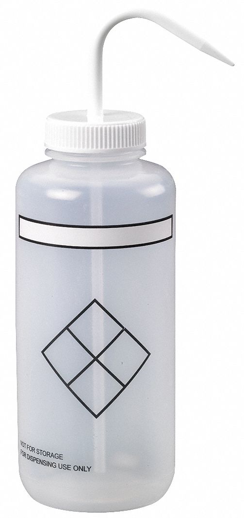 LAB SAFETY SUPPLY Standard Spout; Wash Bottle; Plastic; Nonvented Wide