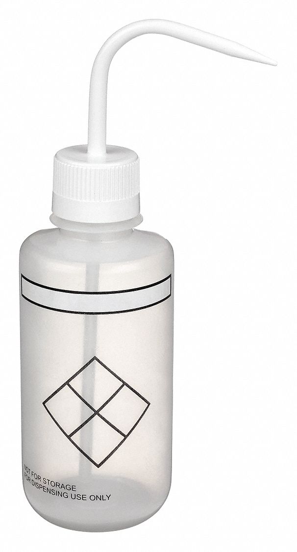 Wash Bottle: 16 fl oz Capacity - oz, 500 mL Capacity - mL, No Imprinting or Write On, Write-On