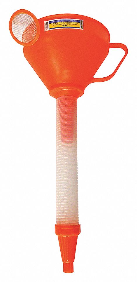 FUNNEL, FLEXIBLE, ORANGE, 17 X 7 IN, PLASTIC