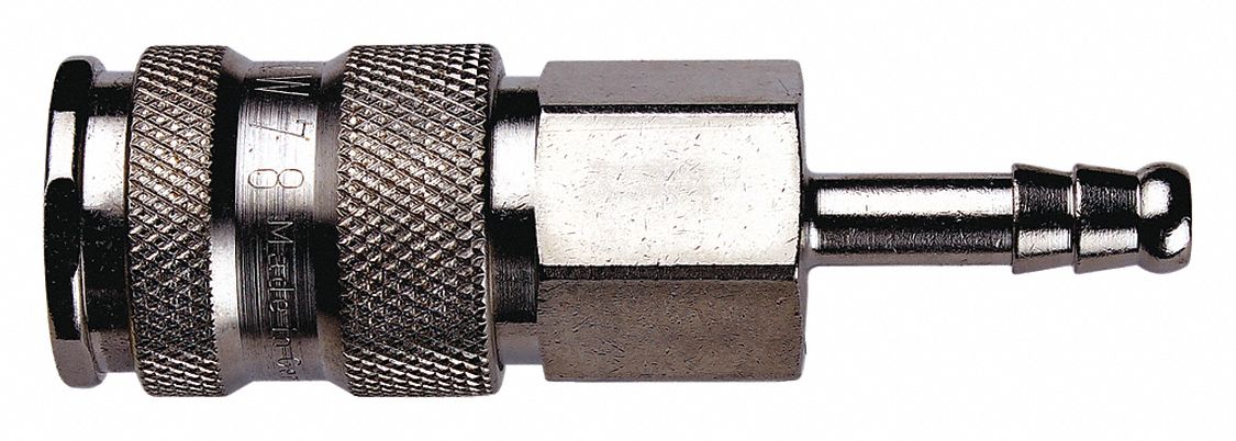 Hose Barb: Steel, 1/4 in Hose Barb High Flow Coupler, 3 in Overall Lg, 14H02M