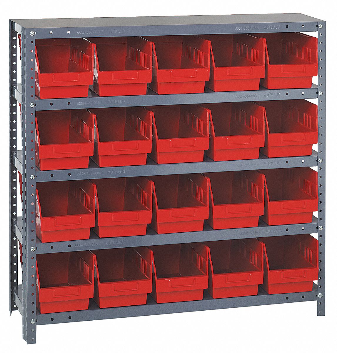 Bin Shelving: 36 in x 18 in x 39 in, 1 Sided, 20 Bins, Open, Shelf Bin, Red