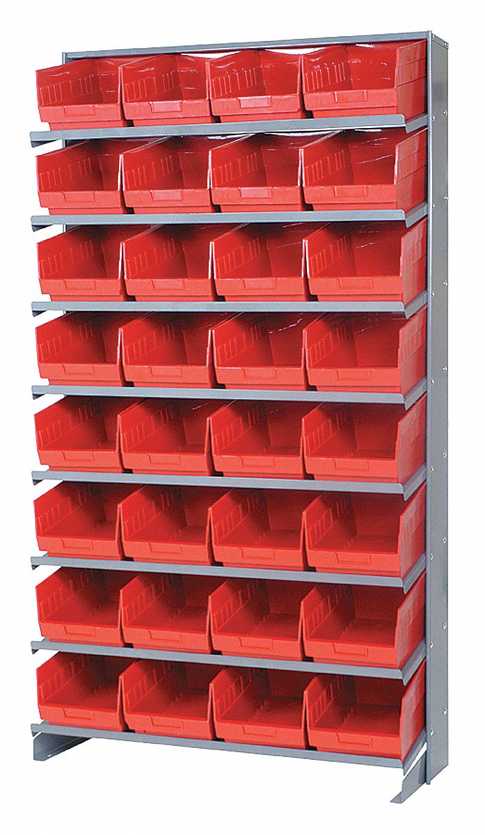 Pick Rack: 36 in x 12 in x 64 in, 1 Sided, 32 Bins, Open, Shelf Bin, Red