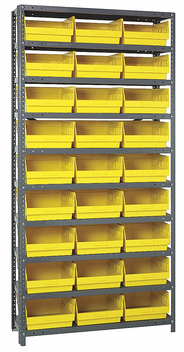 Bin Shelving: 36 in x 12 in x 75 in, 1 Sided, 27 Bins, Open, Shelf Bin