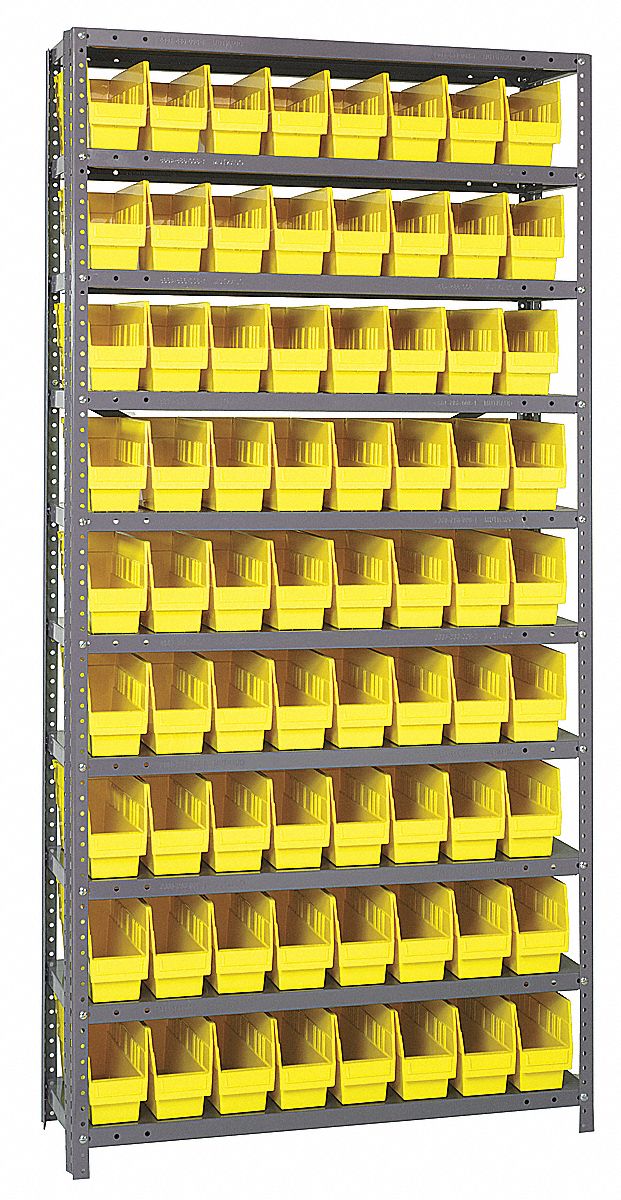 Bin Shelving: 36 in x 18 in x 75 in, 1 Sided, 72 Bins, Open, Shelf Bin