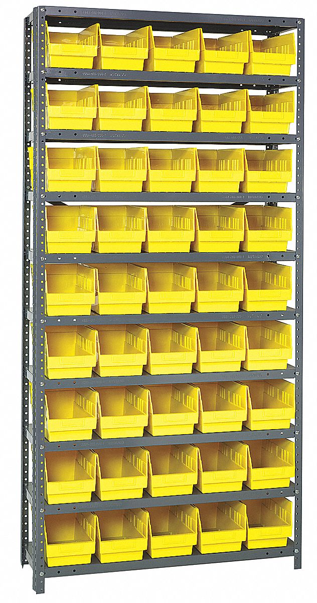 Bin Shelving: 36 in x 18 in x 75 in, 1 Sided, 45 Bins, Open, Shelf Bin