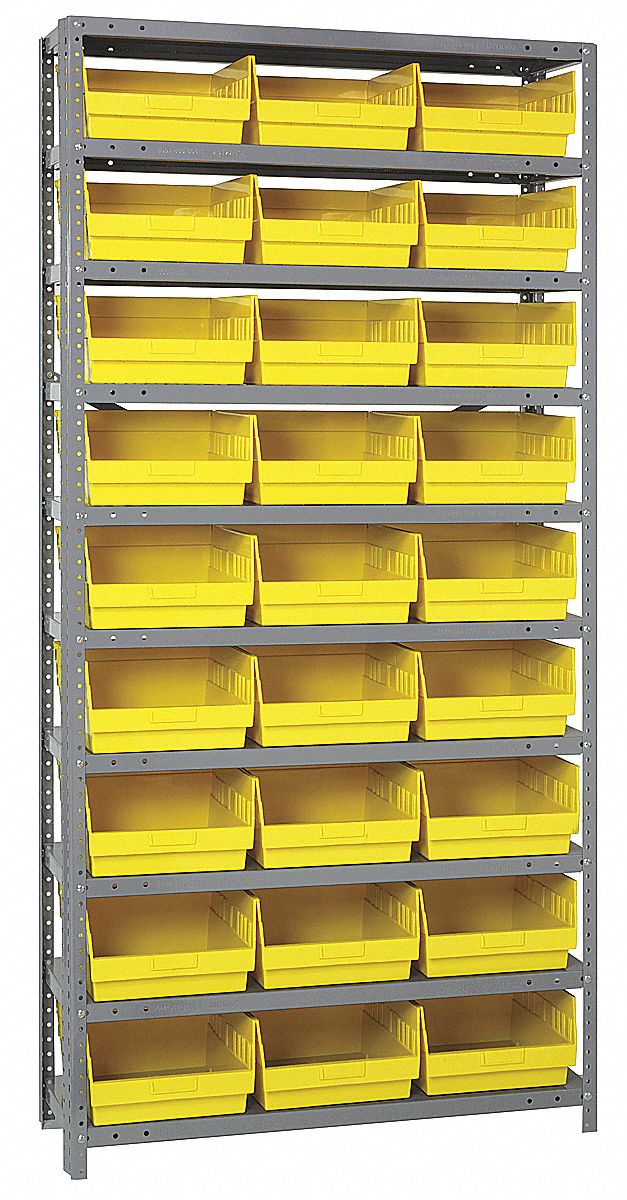 Bin Shelving: 36 in x 18 in x 75 in, 1 Sided, 27 Bins, Open, Shelf Bin