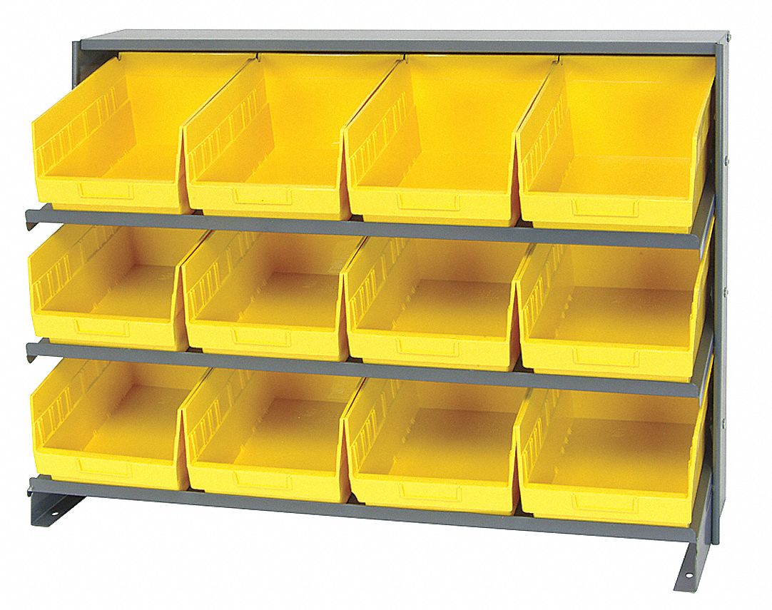 Bench Pick Rack: 36 in x 12 in x 27 in, 1 Sided, 12 Bins, Open, Shelf Bin