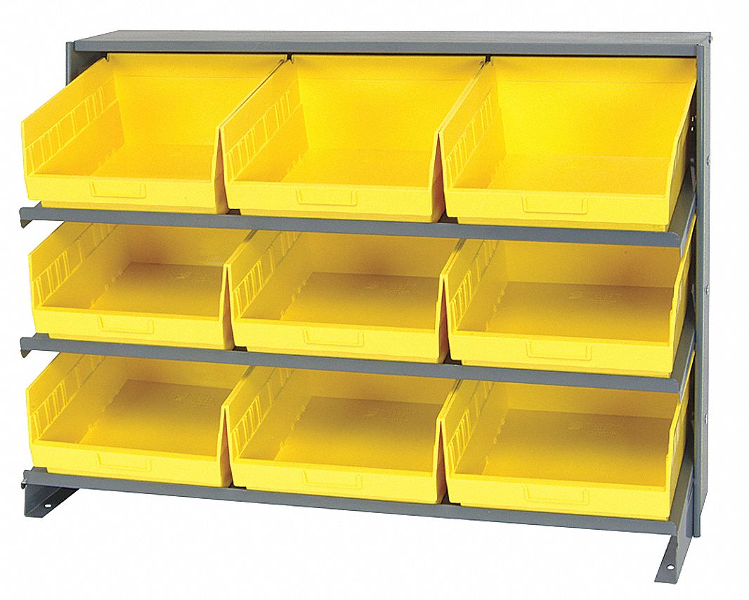 Bench Pick Rack: 36 in x 12 in x 27 in, 1 Sided, 9 Bins, Open, Shelf Bin