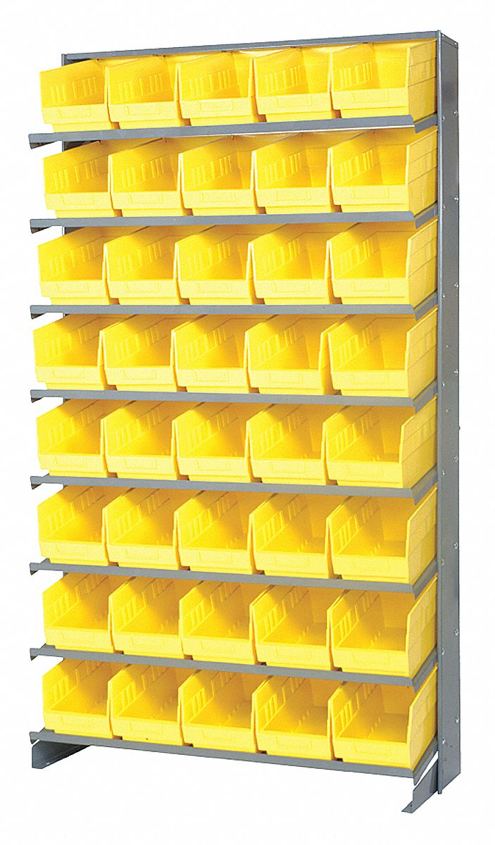 Pick Rack: 36 in x 12 in x 64 in, 1 Sided, 40 Bins, Open, Shelf Bin, Yellow