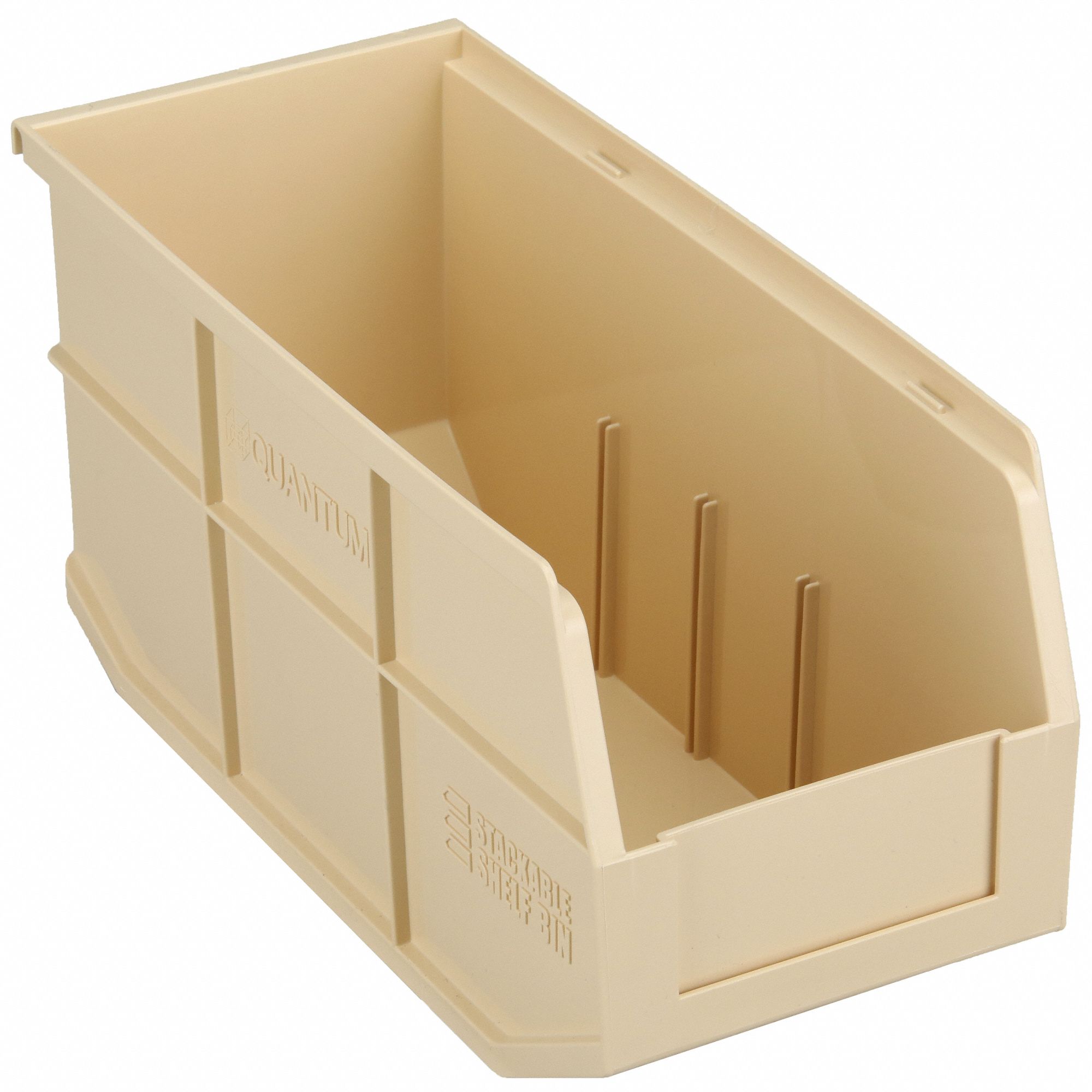 Shelf Bin: 14 in Overall Lg, 6 in x 7 in, Beige, Not Nesting Capable