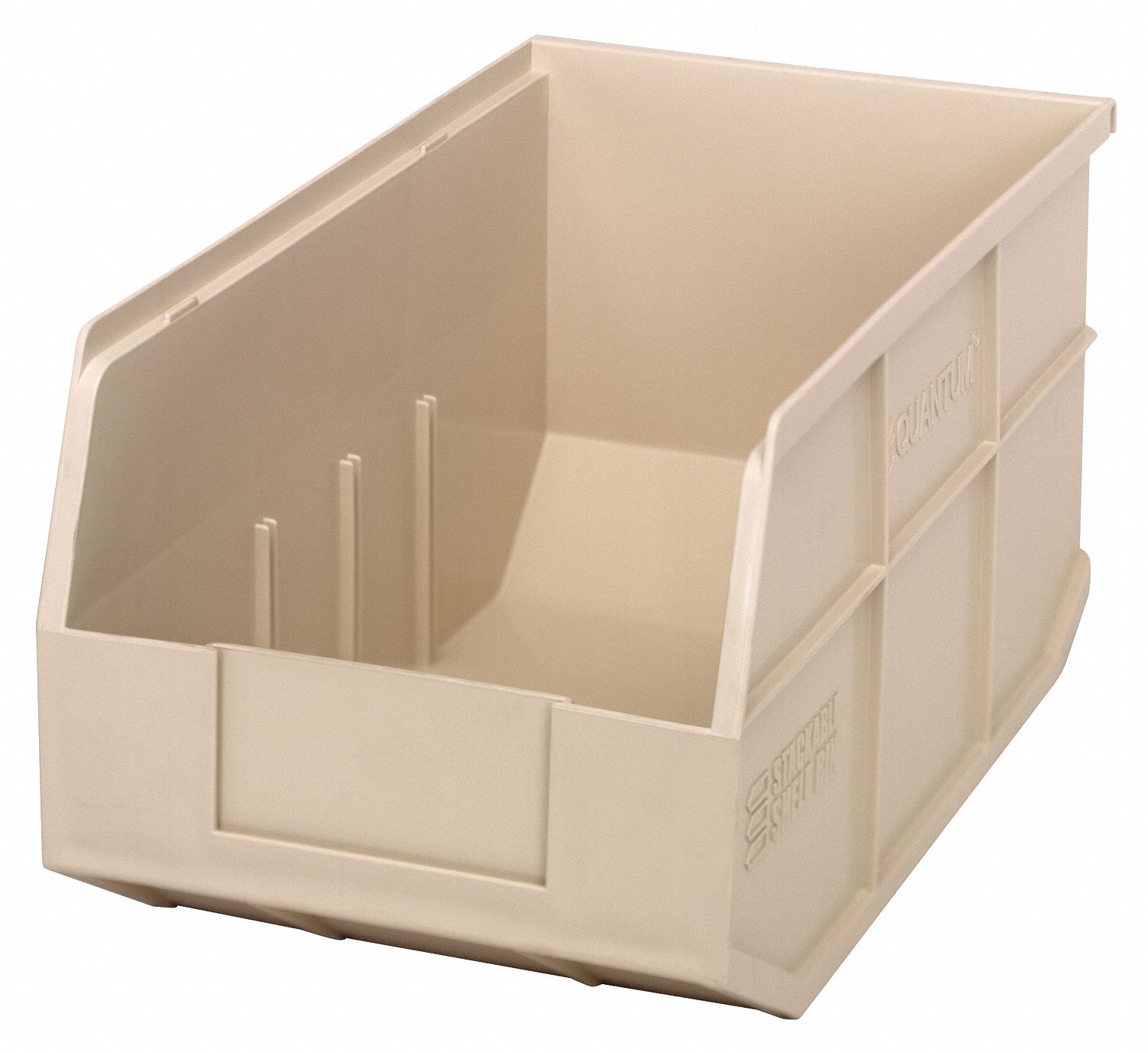 Shelf Bin: 14 in Overall Lg, 8 1/4 in x 7 in, Beige, Not Nesting Capable