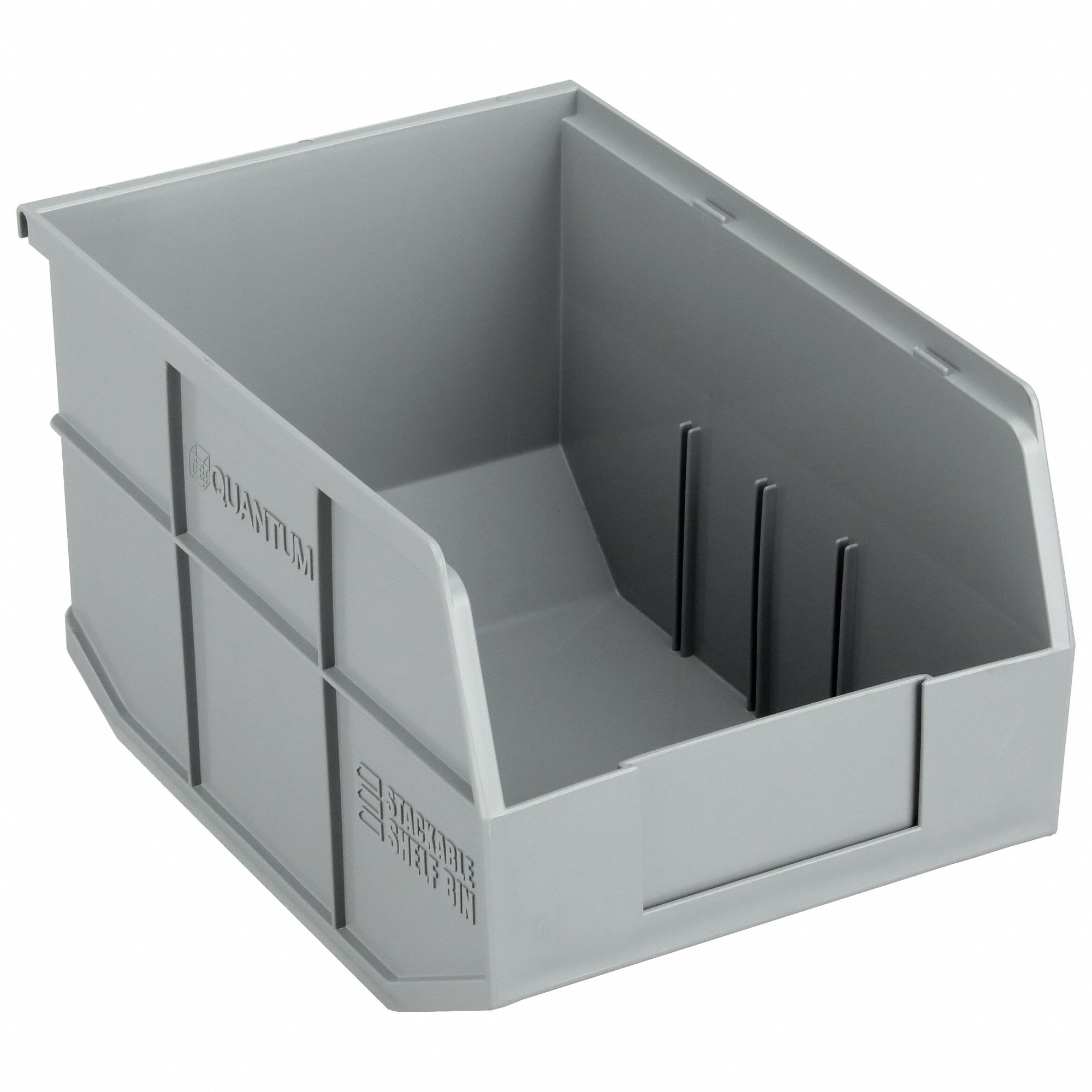 Shelf Bin: 12 in Overall Lg, 8 1/4 in x 7 in, Gray, Not Nesting Capable