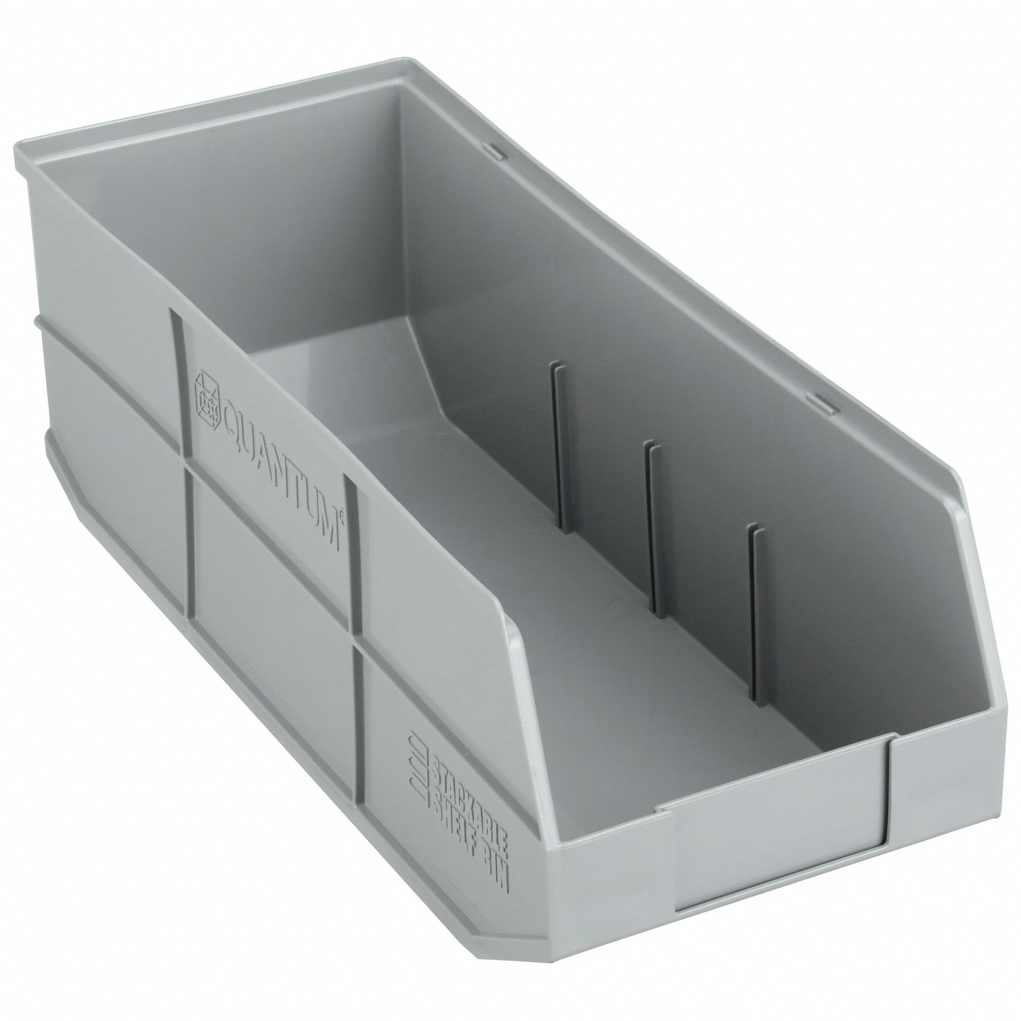 Shelf Bin: 20 1/2 in Overall Lg, 8 1/4 in x 7 in, Gray, Not Nesting Capable