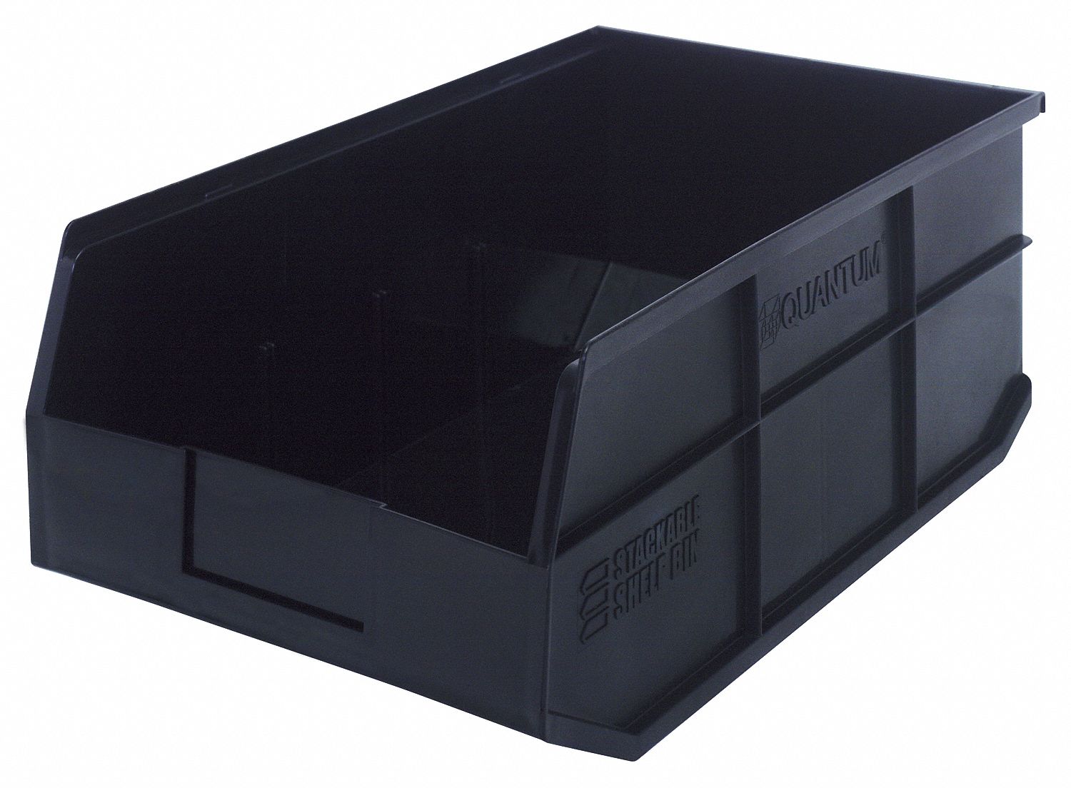 QUANTUM STORAGE SYSTEMS Shelf Bin 18 in Overall Lg, 11 in x 7 in, Black, Label Holders 24K225