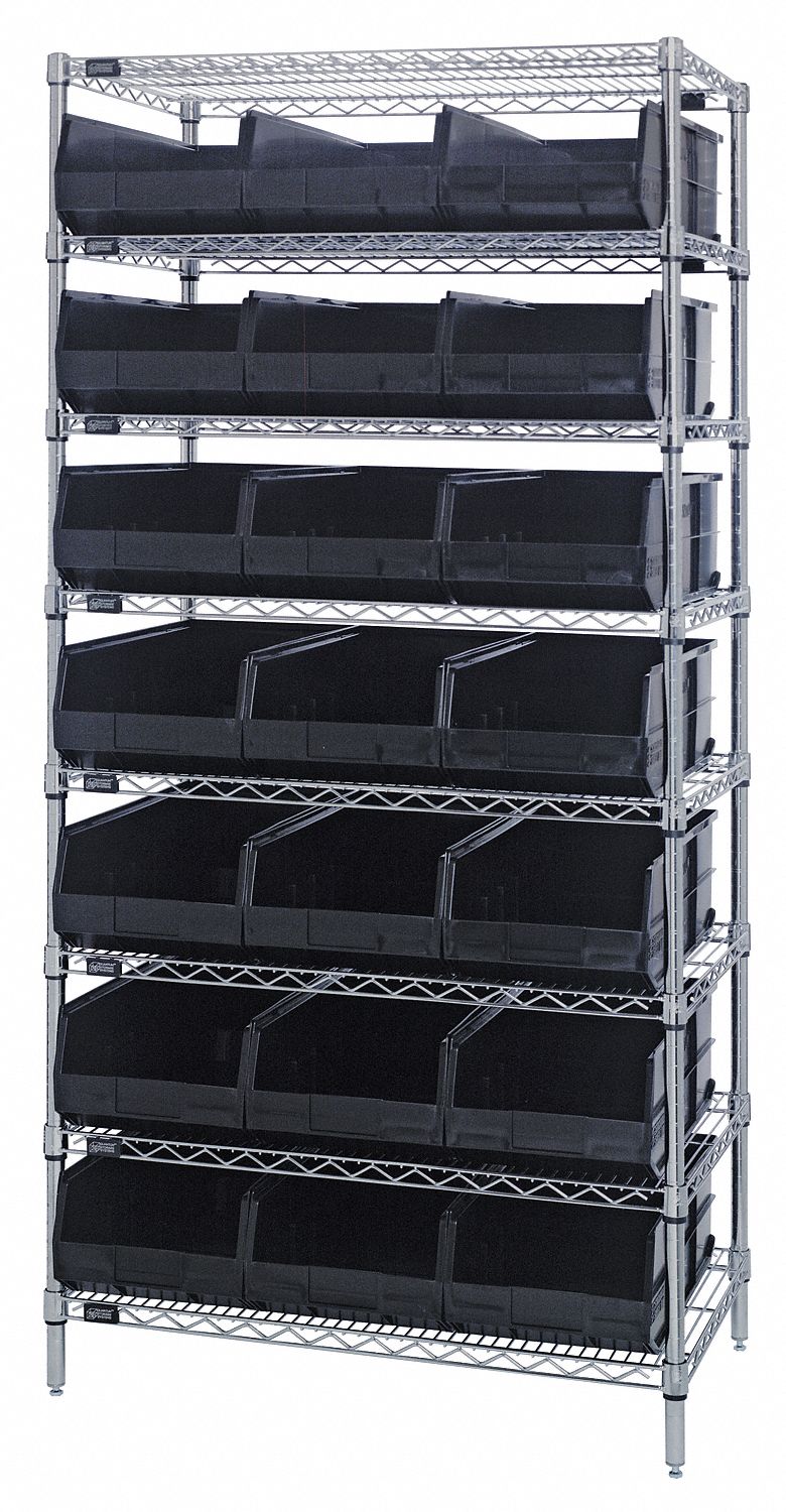 Bin Shelving: 36 in x 12 in x 75 in, 21 Bins, 8 Shelves, Open, Shelf Bin