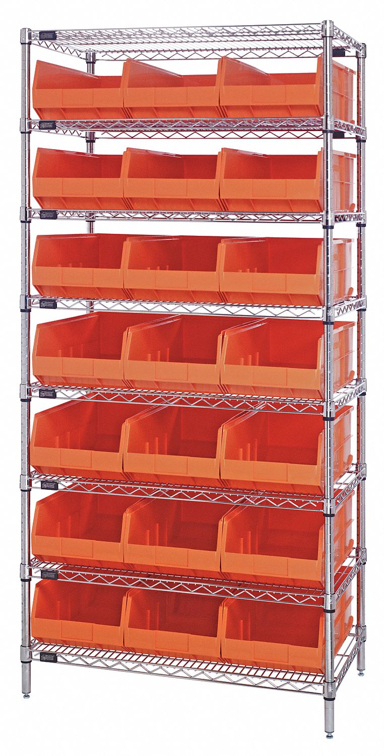 QUANTUM STORAGE SYSTEMS Steel Wire Bin Shelving with 21 Bins, 36 inW x