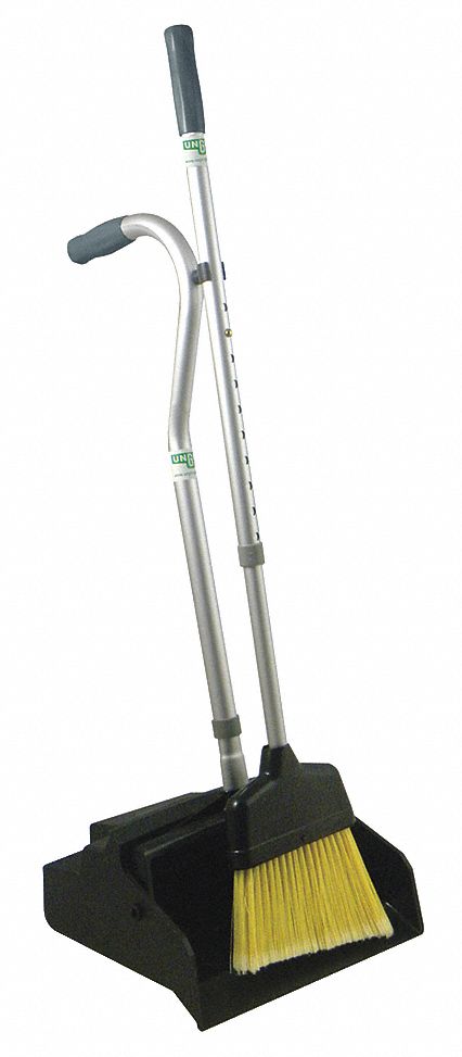 TELESCOPIC HANDLE DUST PAN WITH BROOM, 33 IN BROOM HANDLE L, YELLOW BRISTLE, BLACK DUST PAN