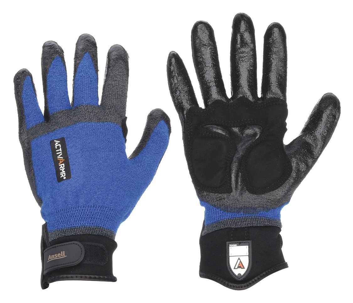 COATED GLOVES, (9), KNIT GLOVE, FULL FINGER, ANSI ABRASION LEVEL 4, BLUE, SANDY