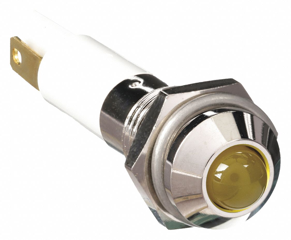 Raised Panel Light: 5/16 in Panel Mounting Hole Dia, LED, Yellow, Raised Head, M08