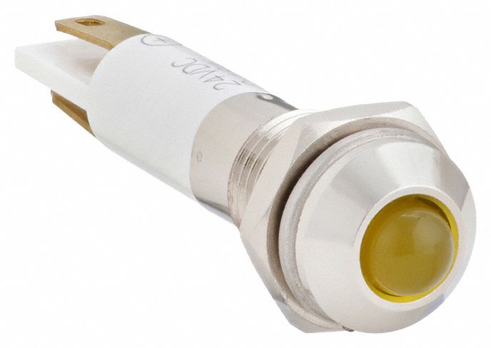 Raised Panel Light: 5/16 in Panel Mounting Hole Dia, LED, Yellow, Raised Head, M08