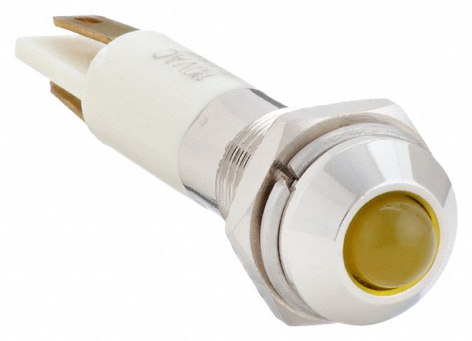 Raised Panel Light: 5/16 in Panel Mounting Hole Dia, LED, Yellow, Raised Head, M08