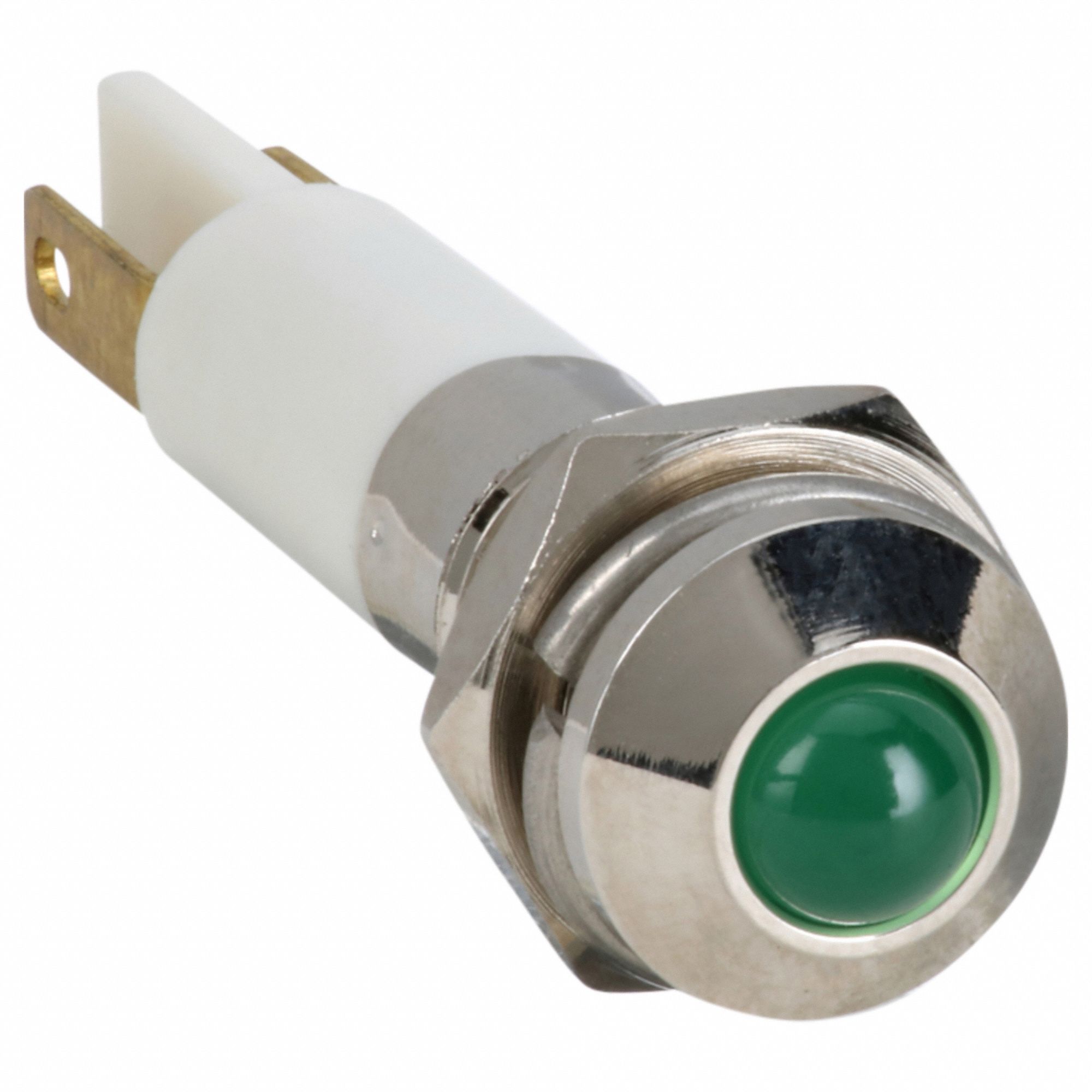 Raised Panel Light: 5/16 in Panel Mounting Hole Dia, LED, Green, Raised Head, M08