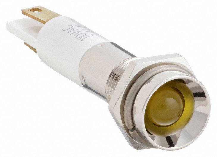 Protruding Panel Light: 5/16 in Panel Mounting Hole Dia, LED, Yellow, M08