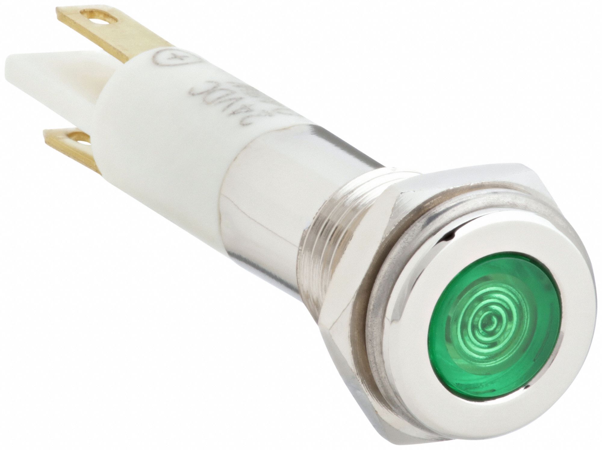 Flush Panel Light: 5/16 in Panel Mounting Hole Dia, LED, Green, Flush Head, H08