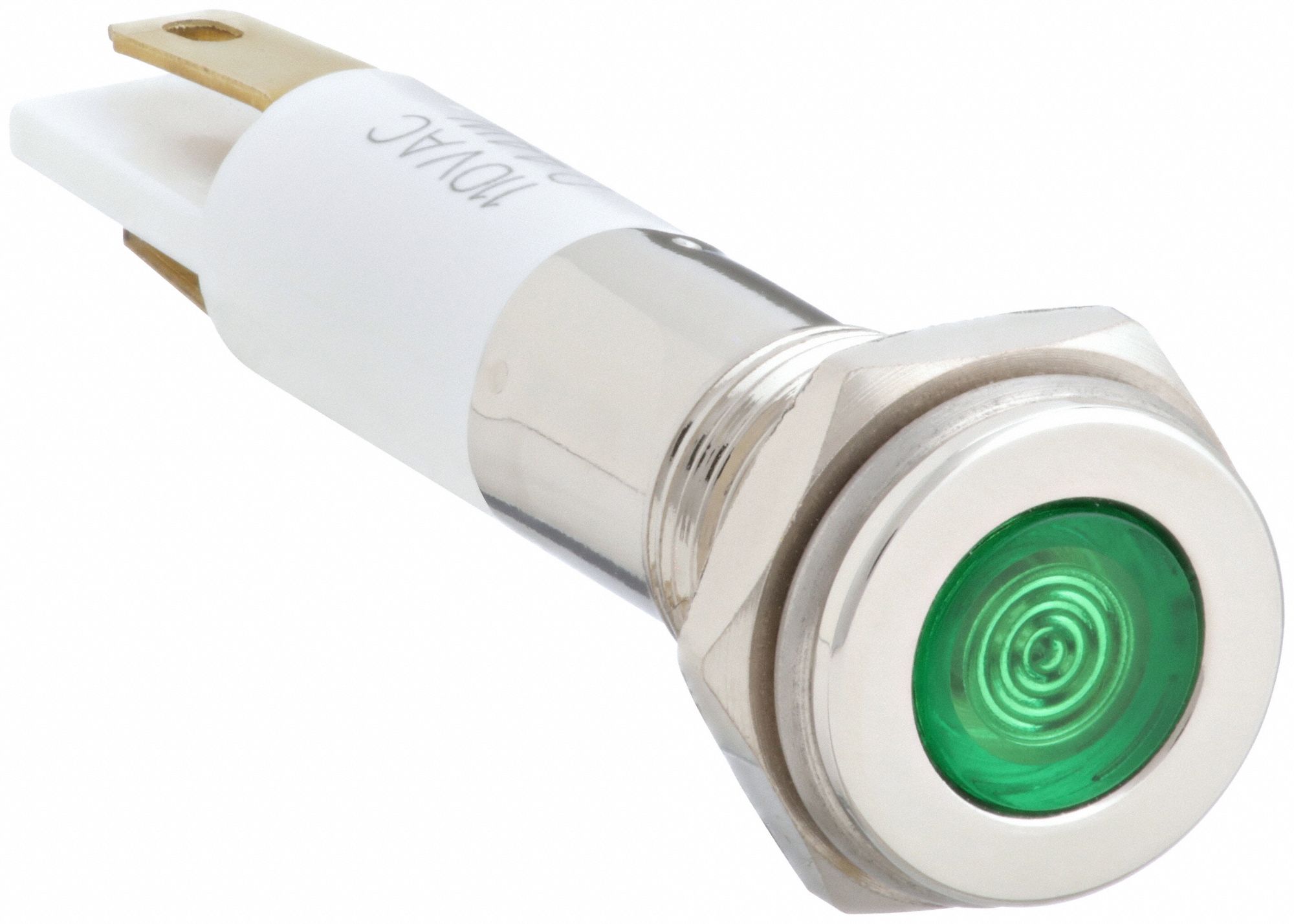 Flush Panel Light: 5/16 in Panel Mounting Hole Dia, LED, Green, Flush Head, H08