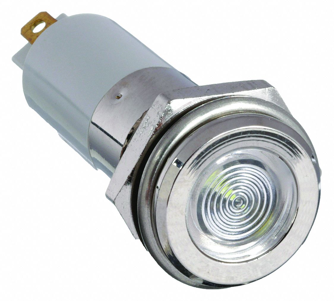 GRAINGER APPROVED Flat Indicator Light White, Male .110 Connector, LED
