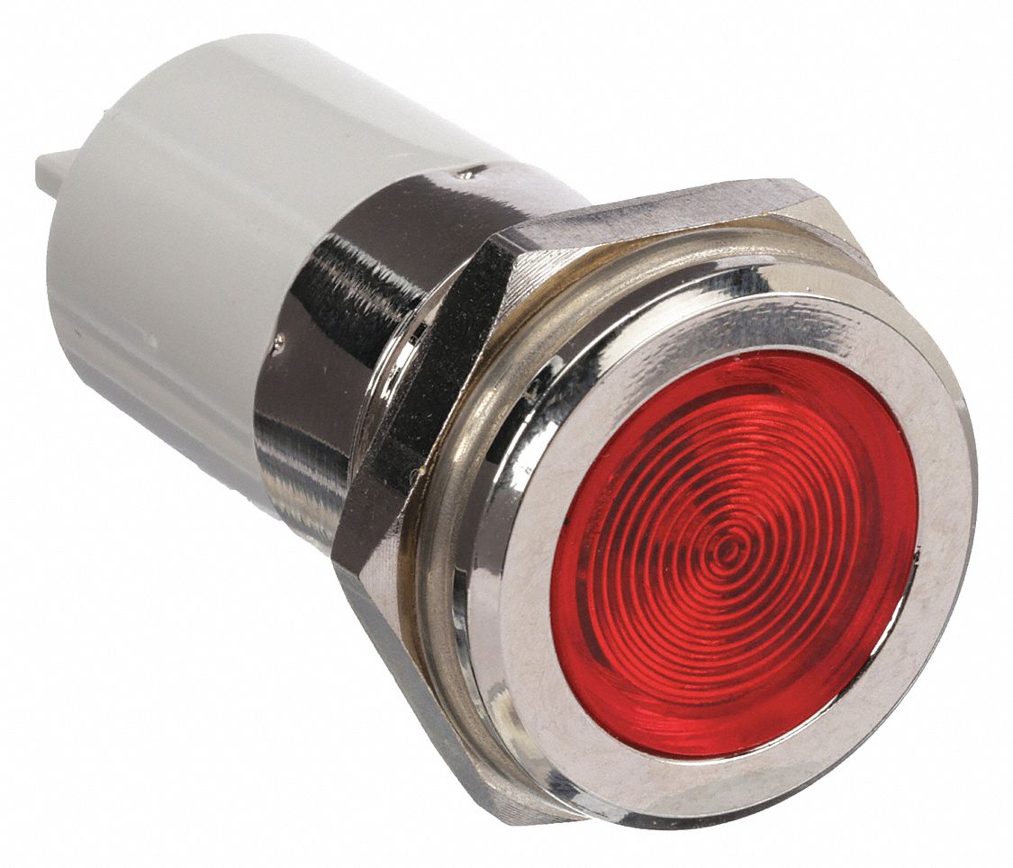 Flush Panel Light: 16 mm Panel Mounting Hole Dia, LED, Red, Flush Head, H16