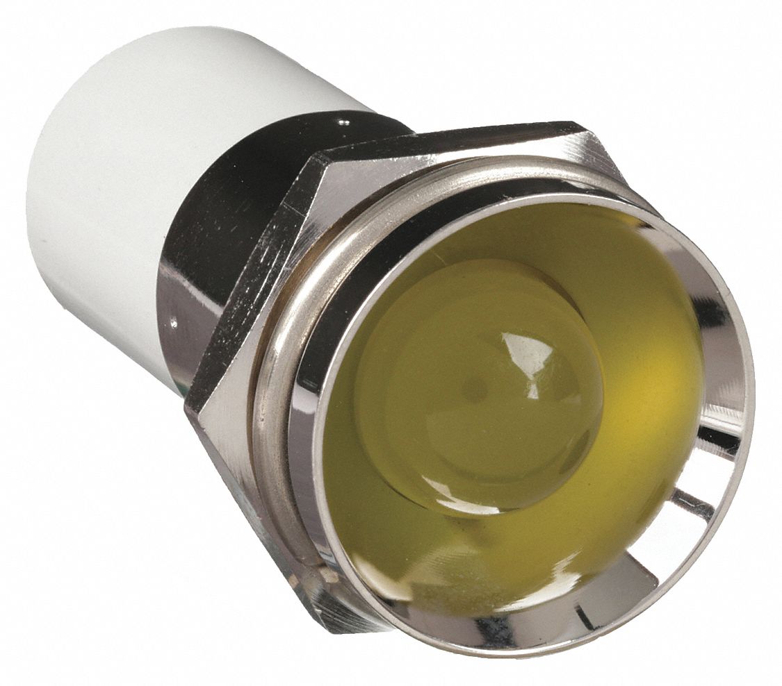 Protruding Panel Light: 16 mm Panel Mounting Hole Dia, LED, Yellow, Protruding Head