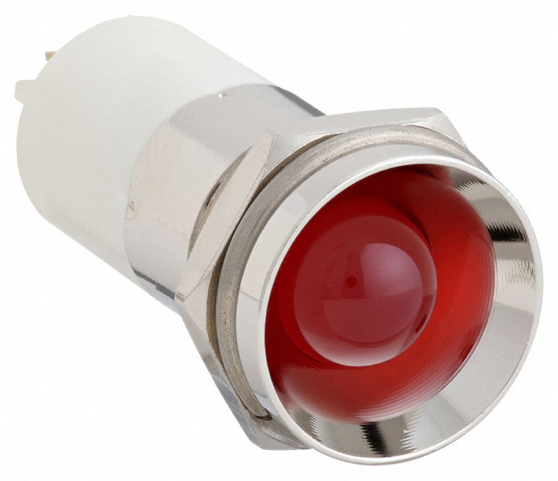 Protruding Panel Light: 16 mm Panel Mounting Hole Dia, LED, Red, Protruding Head